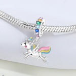 925 Sterling Silver Zircon Unicorn Four-Leaf Clover Charm Bead