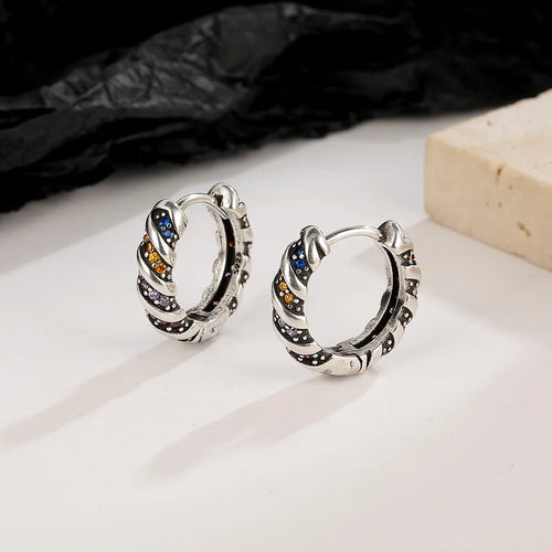 Sterling Silver Rainbow Zircon Ring Earrings for Women - Hypoallergenic