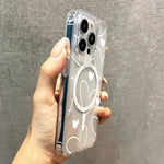 For Samsung Galaxy S25 S24 S23 S22 Ultra Plus FE Clear Magnetic Phone Case Simple White Love Heart Wireless Charging Back Cover