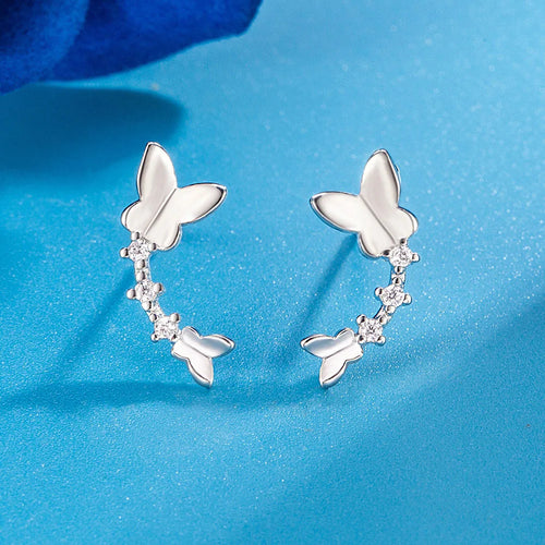 925 Sterling Silver Butterfly Zircon Stud Earrings for Women