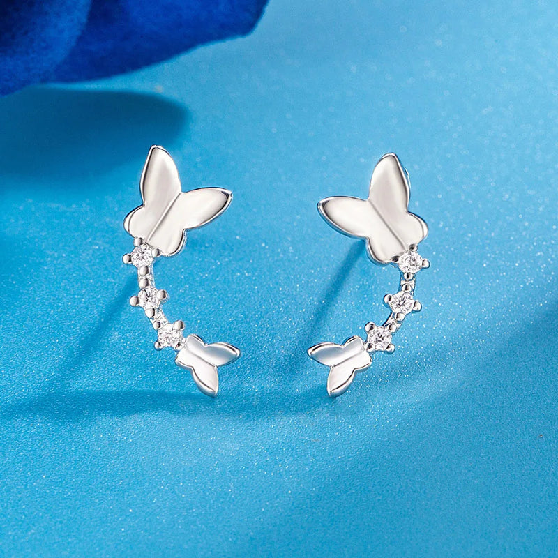 925 Sterling Silver Butterfly Zircon Stud Earrings for Women