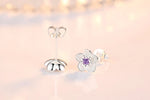 Sterling Silver Pink Purple Zircon Flower Stud Earrings for Women