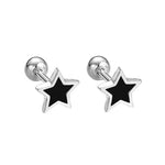 Sterling Silver Black Heart Star Stud Earrings for Women - Gift