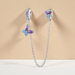 925 Sterling Silver Zircon Peach Heart Butterfly Safety Chain