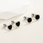 Sterling Silver Black Heart Star Stud Earrings for Women - Gift