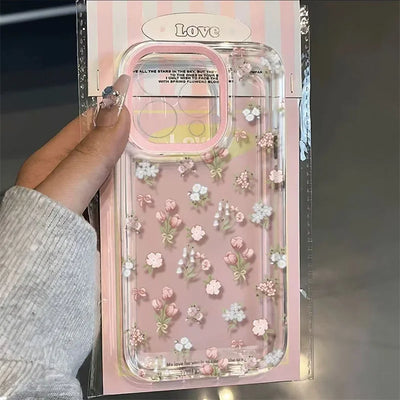 Transparent Small Flower Pattern Phone Case For iPhone 17 16 Pro Max 15 14 13 mini 12 11 XS X XR 7 8 Plus SE2 16E Soft Cover