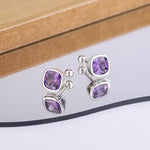 925 Sterling Silver Purple Zircon Square Stud Earrings for Women