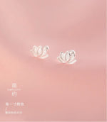 Sterling Silver Lotus Flower Stud Earrings for Women - Elegant