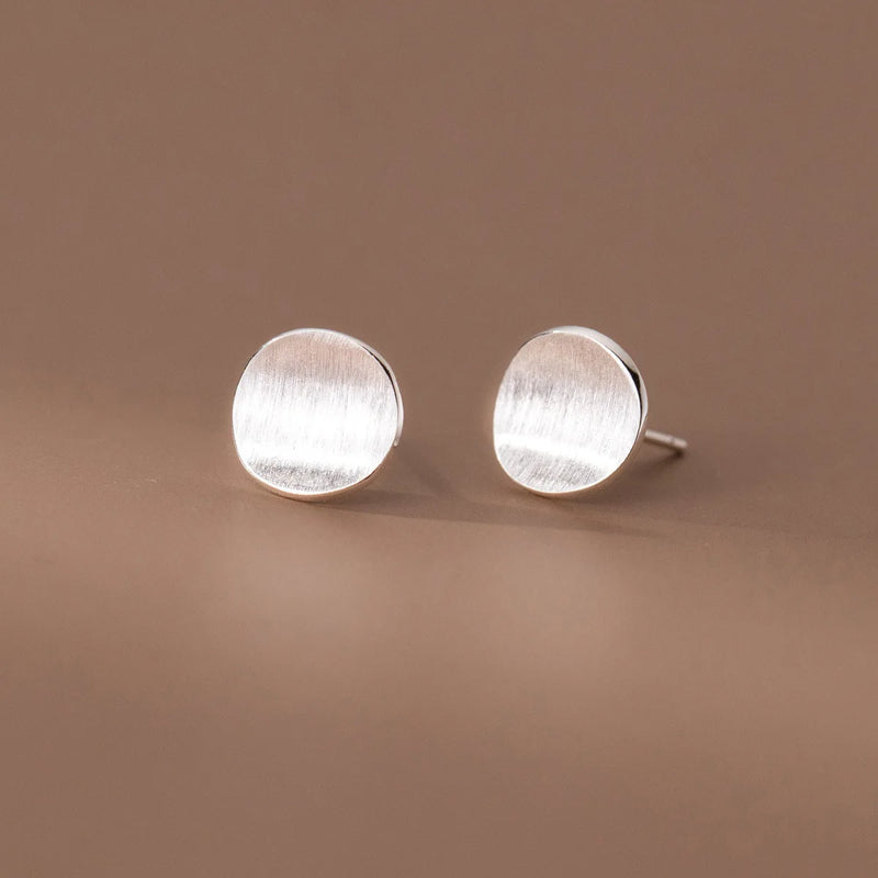 Sterling Silver Frosted Round Stud Earrings for Women - Wedding