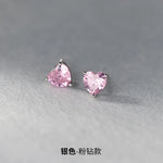925 Sterling Silver Heart Zircon Stud Earrings for Women