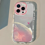 Pink Planet Heart Phone Case For iPhone 17 16 15 14 13 12 11 Pro Max 7 8 Plus XR X XS 17E 16E Luxury Makeup Mirror Soft Cover