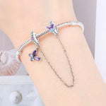 925 Sterling Silver Zircon Peach Heart Butterfly Safety Chain