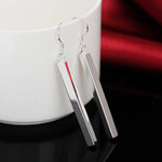 Sterling Silver Rectangle Geometric Drop Earrings for Women - Vintage