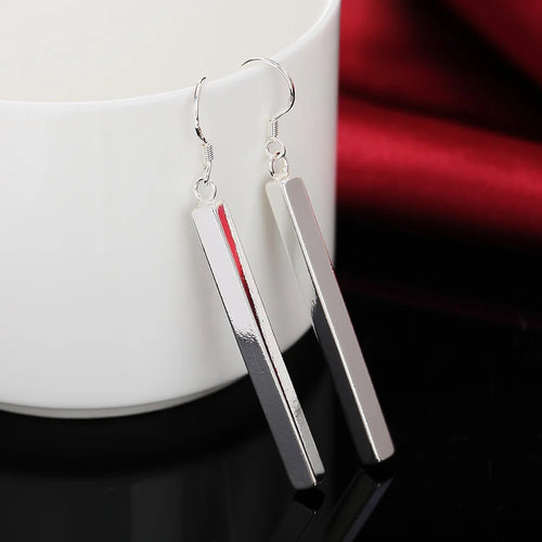 Sterling Silver Rectangle Geometric Drop Earrings for Women - Vintage