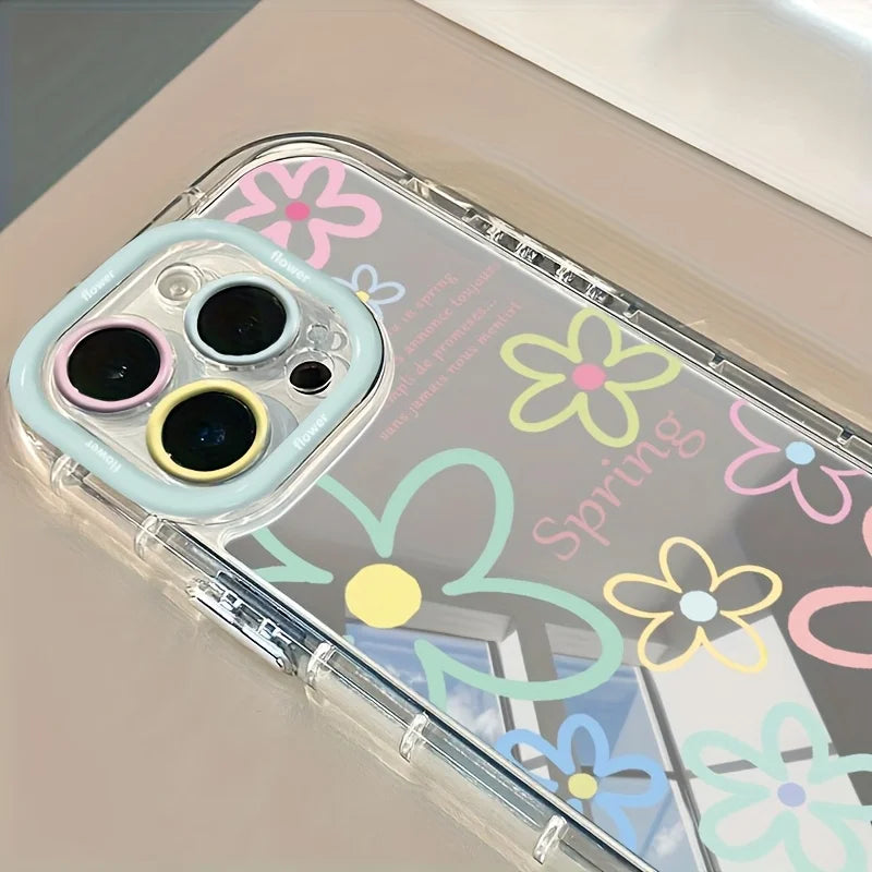 New Mirror Design Phone Case For iPhone 16 17 15 14 13 11 12 Pro Max 16E 17E X XR XS 7 8 Plus Cute Dopamine Flower Soft Cover