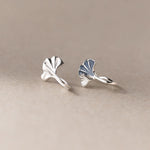 Sterling Silver Ginkgo Leaf Stud Earrings for Women