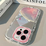 Pink Planet Heart Phone Case For iPhone 17 16 15 14 13 12 11 Pro Max 7 8 Plus XR X XS 17E 16E Luxury Makeup Mirror Soft Cover