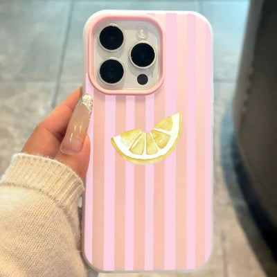 Lemon Slice Pink Stripes Phone Case For Xiaomi Redmi 14C 13C Redmi Note 15 Pro 14 13 12 11 10 Pro Plus 4G 5G 2 in1 Soft Cover