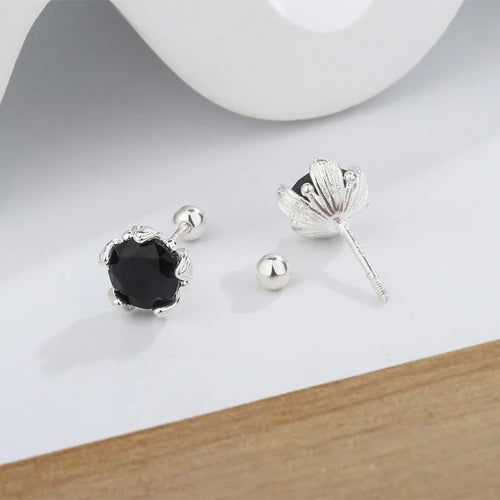 Sterling Silver Irregular Black Stud Earrings for Women - Wedding
