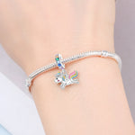 925 Sterling Silver Zircon Unicorn Four-Leaf Clover Charm Bead
