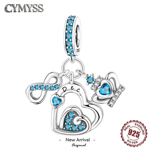925 Sterling Silver 1-12 Month Birthstone Charm Bead