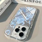 Light Blue Floral Pattern Mirror Phone Case For iPhone 17 Pro Max 16 15 14 13 12 11 Pro Max 7 8 Plus 16e X XR XS Max Soft Cover