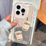For iPhone 17 16 15 14 13 12 11 Pro Max Case Love Heart Milk Tea Soft Clear Cover for iPhone XS Max 7 8 16 15 Plus Girlish Funda
