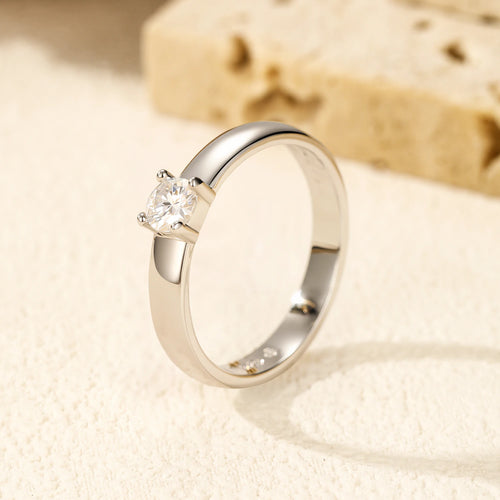 D Colour Round Moissanite Wedding Ring | 925 Sterling Silver