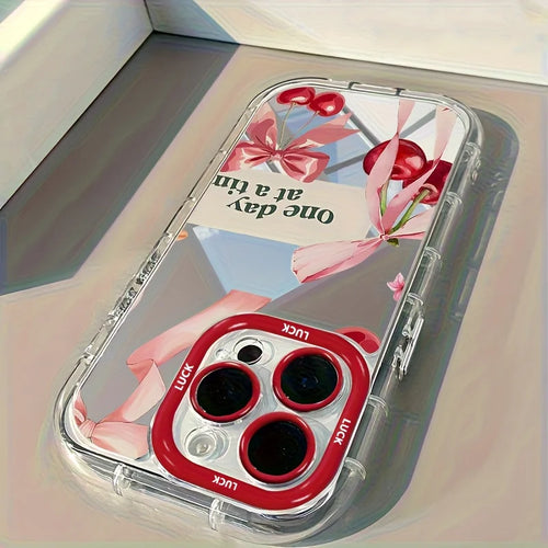 Red Ribbon Bow Cherry New Mirror Design Phone Case For iPhone 11 12 13 14 15 16 17 Pro Max 7 8 Plus XR XS 16E 17E Soft Cover