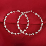 Sterling Silver Twisted Rope 45mm Hoop Earrings for Women - Vintage