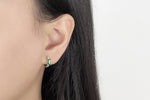 925 Sterling Silver Green Zircon Square Stud Earrings for Women