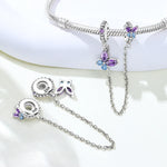925 Sterling Silver Zircon Peach Heart Butterfly Safety Chain