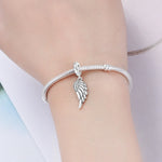 925 Sterling Silver Angel Wing Feather Dangle Charm Bead
