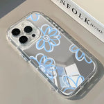 Light Blue Floral Pattern Mirror Phone Case For iPhone 17 Pro Max 16 15 14 13 12 11 Pro Max 7 8 Plus 16e X XR XS Max Soft Cover