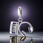925 Sterling Silver Headphone Cassette Charm Bead for Bracelet