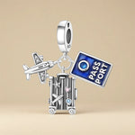925 Sterling Silver Travel Airplane Camera Suitcase Charm Bead