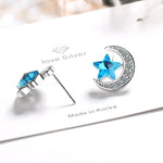 Sterling Silver Blue Star Moon Stud Earrings for Women - Wedding
