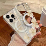 Floral Lily Orchid Pattern Magnetic Phone Case For Samsung Galaxy S25 Ultra S24 S23 Plus FE S24 Ultra S24FE Hard Clear Cover