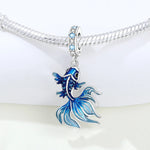 925 Sterling Silver Blue Betta Fish Ocean Pearl Charm Bead