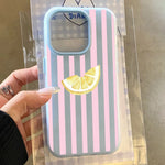Lemon Slice Pink Stripes Phone Case For iPhone 17 Air 16 15 14 Plus 13 12 11 Pro Max 16e XR X XS Max 7 8 Plus 2 in1 Soft Cover