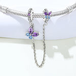 925 Sterling Silver Zircon Peach Heart Butterfly Safety Chain