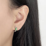 925 Sterling Silver Green Zircon Square Stud Earrings for Women