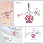 925 Sterling Silver Paw Print Butterfly Charm Bead