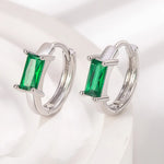 925 Sterling Silver Green Zircon Square Stud Earrings for Women