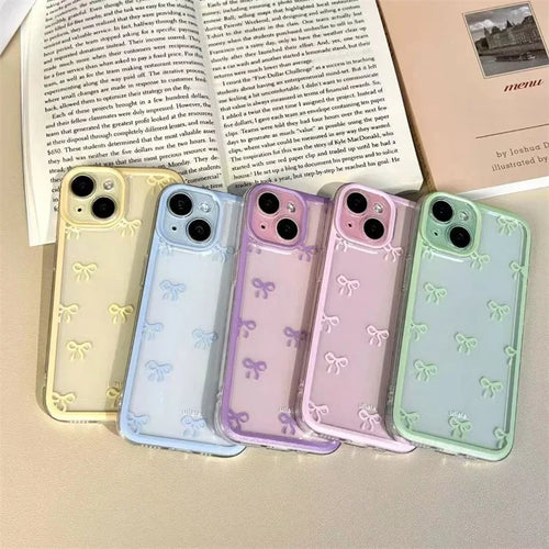 For iPhone 15 Pro Case Candy Color Bow knot Clear Case for iPhone 16 14 13 12 11 Pro Max 16E 7 8 16 Plus SE2 X XS XR TPU Cover
