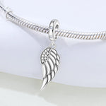 925 Sterling Silver Angel Wing Feather Dangle Charm Bead