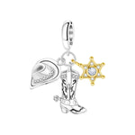 925 Sterling Silver Western Cowboy Charm Bead for Bracelet