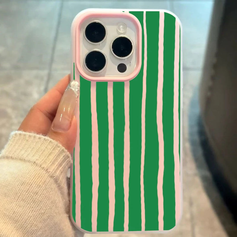 Simple Green Striped 2-In-1 Phone Case For Samsung Galaxy S25 S26 Plus S24 S23 S22 Ultra S21 FE A06 A56 A36 A55 Shockproof Cover