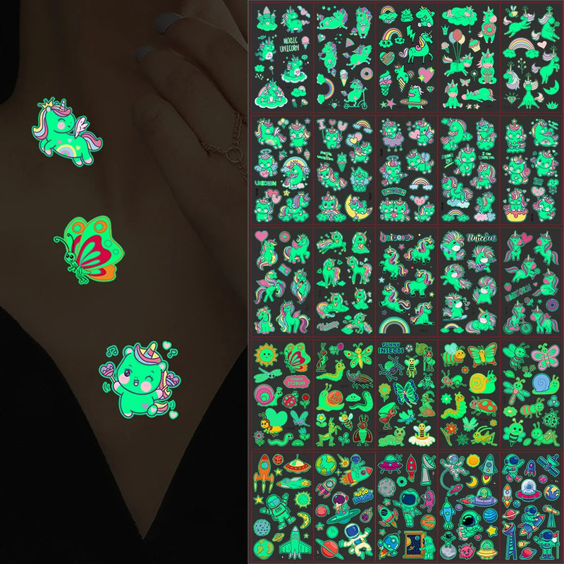 5 Sheets Luminous Tattoo Stickers Colorful Animal Mermaid Dinosaur Temporary Tattoos for Hand  Body Fake Tattoo Waterproof