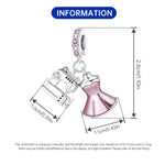 925 Sterling Silver Sewing Machine Pink Dress Charm Pendant